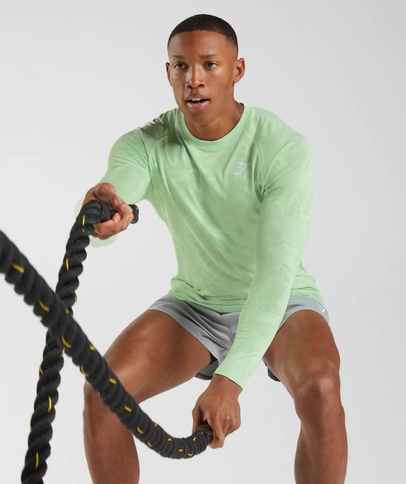 Men's Gymshark Geo Seamless Long Sleeve T-Shirts Light Green | NZ 2DYVCL